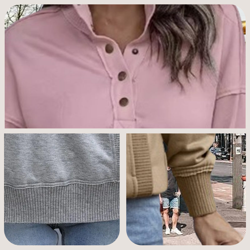 Lässiges Sweatshirt mit Stehkragen und Druckknöpfen für Damen