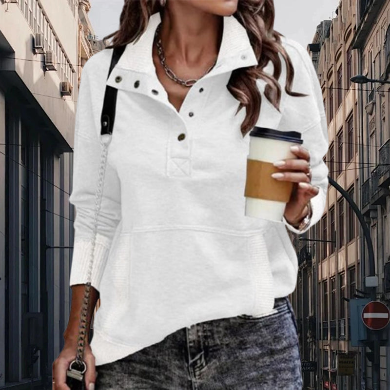Lässiges Sweatshirt mit Stehkragen und Druckknöpfen für Damen