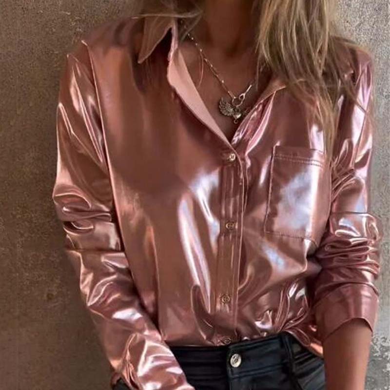 💕Heiße Neuankömmlinge✨Metallisch glitzerndes Damenhemd mit Knopfleiste