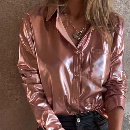 💕Heiße Neuankömmlinge✨Metallisch glitzerndes Damenhemd mit Knopfleiste