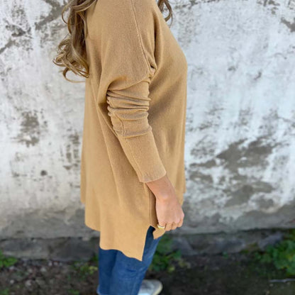 💕 Gemütliches Strick-Tunika-Oberteil mit langen Ärmeln und Seitenschlitzen für Damen