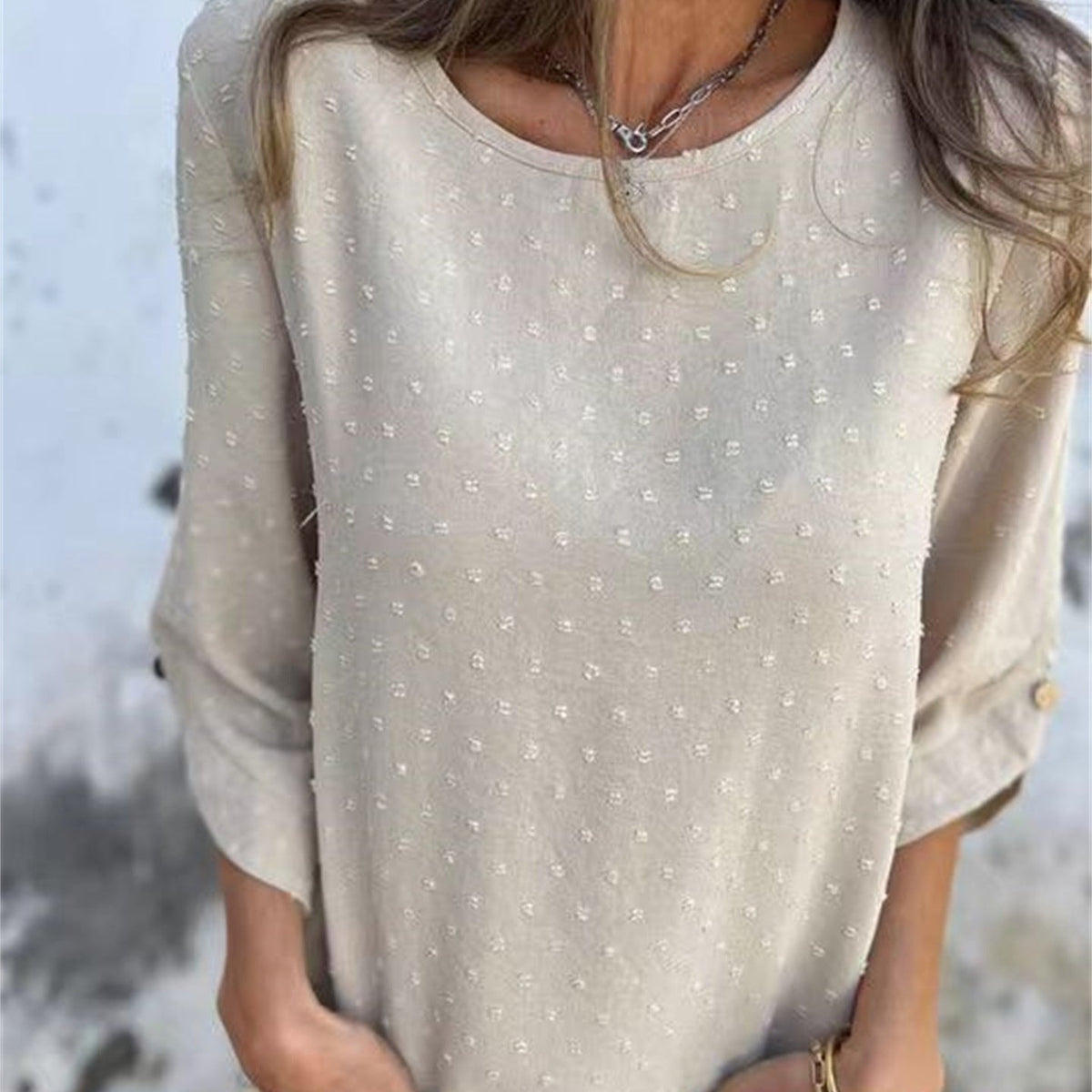 🔥Begrenzte Zeit - 50 % RABATT🔥Lässiges Jacquard-Oberteil mit Rundhalsausschnitt für Damen
