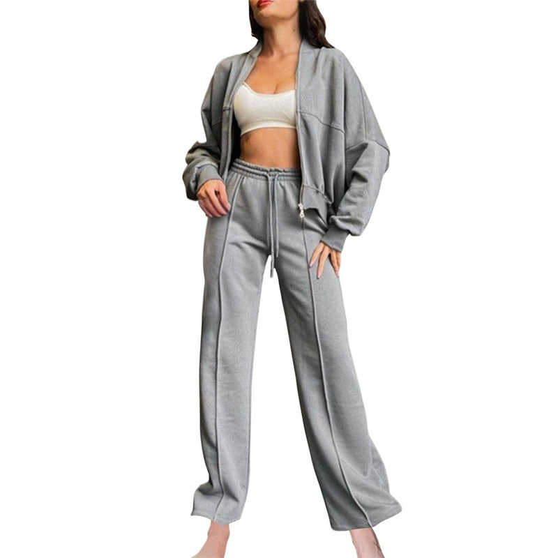 59% Rabatt🔥Zweiteiliges Damen-Set mit Langarm-Reißverschluss, Mantel und Kordelzug, Jogginghose