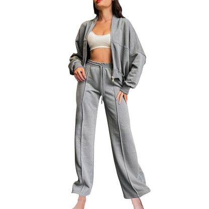 59% Rabatt🔥Zweiteiliges Damen-Set mit Langarm-Reißverschluss, Mantel und Kordelzug, Jogginghose
