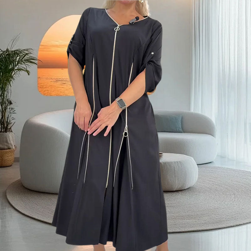 Modisches langes Kleid mit Reißverschluss auf der Vorderseite