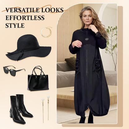🍂Herbst-Neuankünfte🍂Langärmeliges Kleid mit Mokkakragen und Kordelzug【kostenloser Versand】