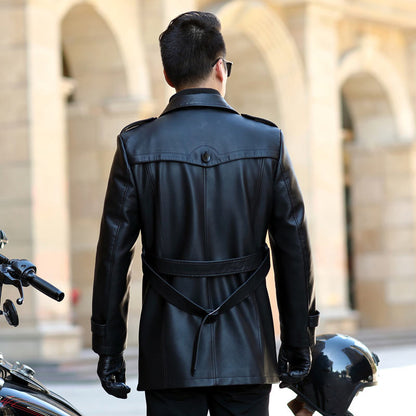 Zweireihiger Trenchcoat aus PU-Leder für Herren