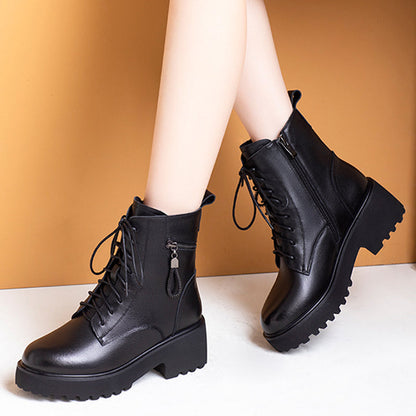 Damen Winterstiefel mit dickem Absatz und warmem Fellfutter