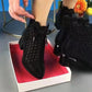 Kurze Damenstiefel mit hohlem Mesh-Perlenmuster und klobigem Absatz