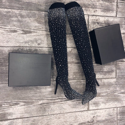 🔥🖤49% RABATT🔥 auf Overknee-Stiefel mit funkelnden Kunstdiamanten für Damen👠