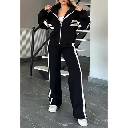 🎁Zweiteiler für Damen:✨ Gestreifte Jacke mit Reißverschluss und Freizeithose🌸