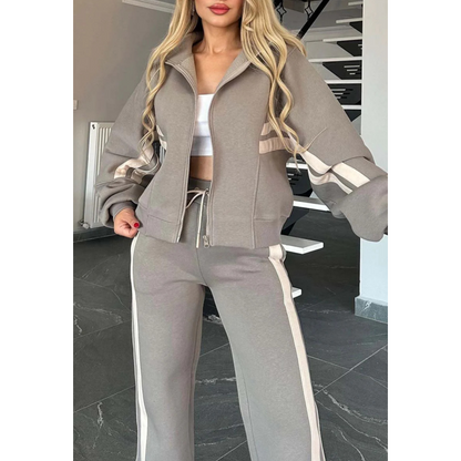 🎁Zweiteiler für Damen:✨ Gestreifte Jacke mit Reißverschluss und Freizeithose🌸
