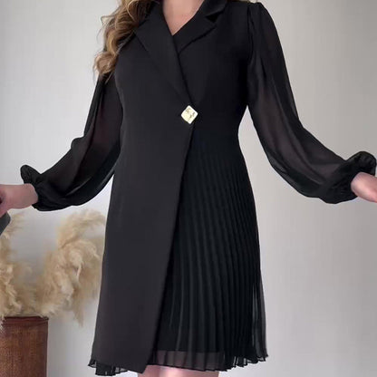 🎅Weihnachtsausverkauf - 52% OFF⏳Einfarbiges ReversEinfühlsames Temperament Kleid mit Faltenmuster👗