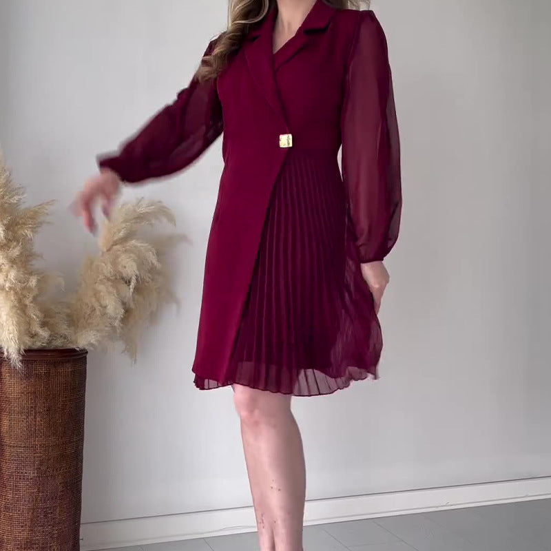 🎅Weihnachtsausverkauf - 52% OFF⏳Einfarbiges ReversEinfühlsames Temperament Kleid mit Faltenmuster👗