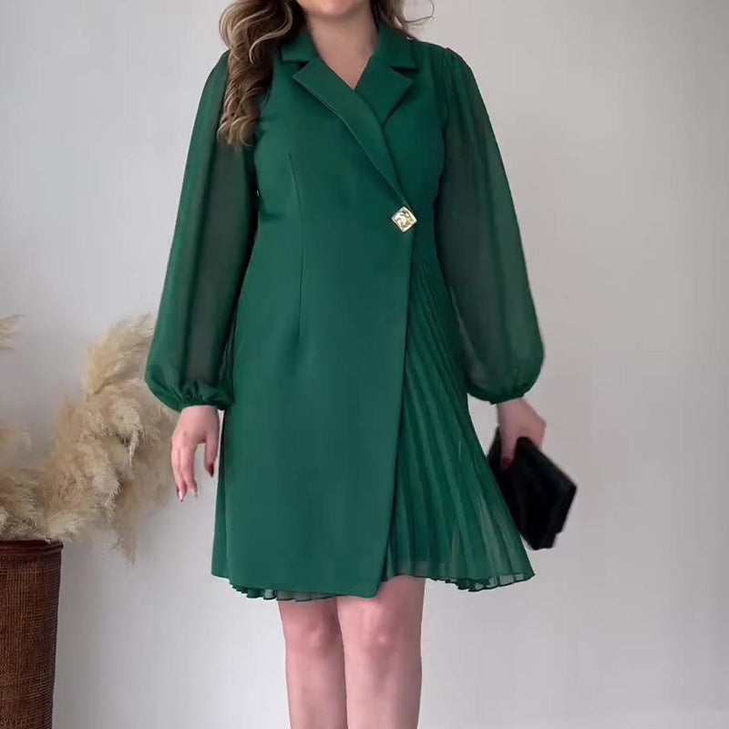 🎅Weihnachtsausverkauf - 52% OFF⏳Einfarbiges ReversEinfühlsames Temperament Kleid mit Faltenmuster👗