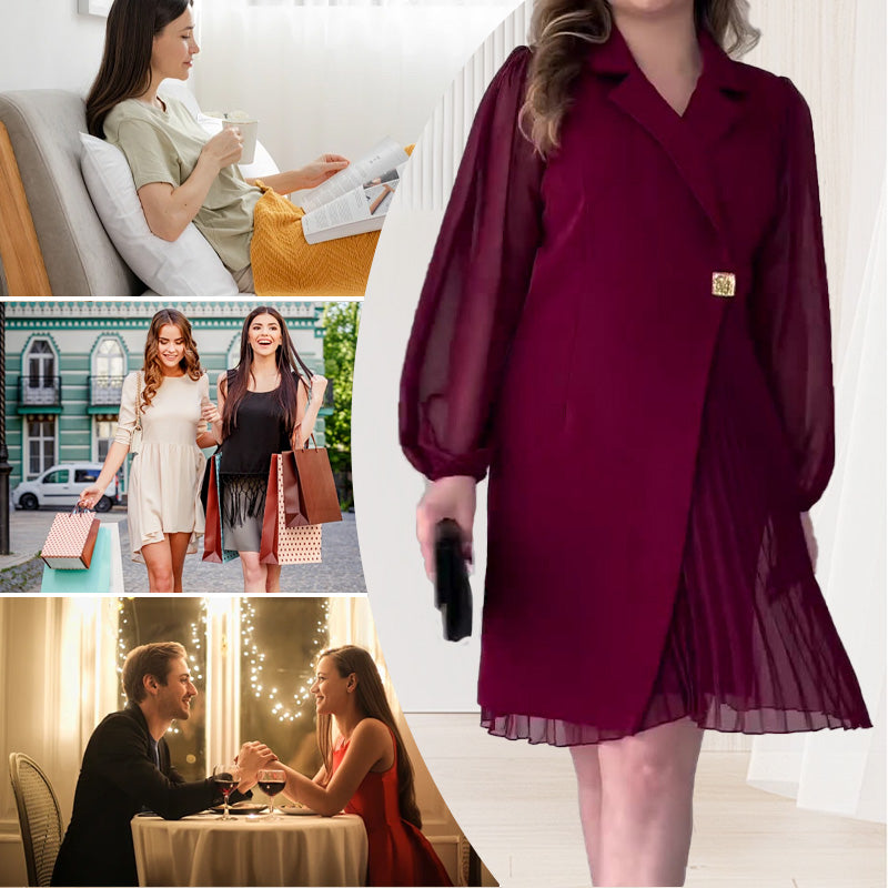 🎅Weihnachtsausverkauf - 52% OFF⏳Einfarbiges ReversEinfühlsames Temperament Kleid mit Faltenmuster👗