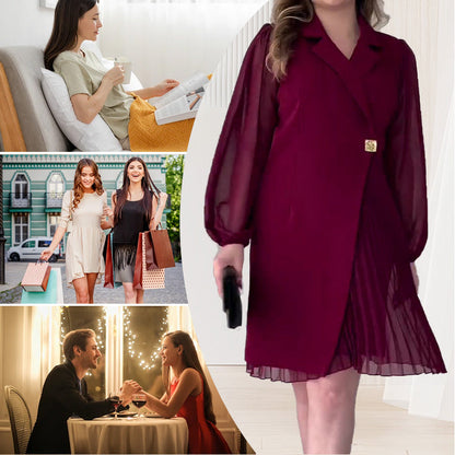 🎅Weihnachtsausverkauf - 52% OFF⏳Einfarbiges ReversEinfühlsames Temperament Kleid mit Faltenmuster👗