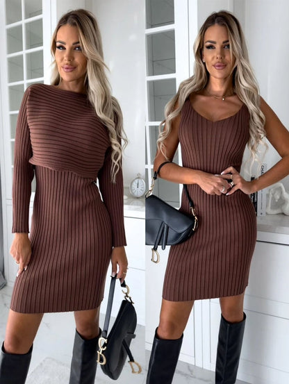 Set aus Strickpullover und Cami-Kleid