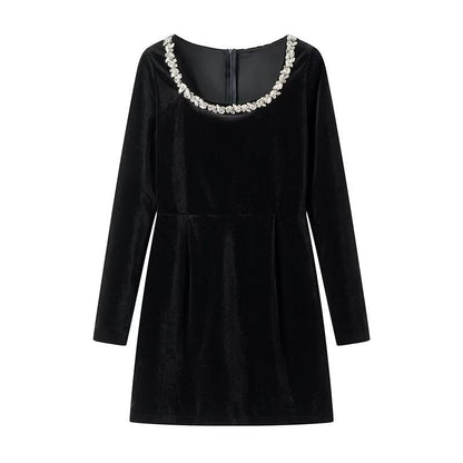 🎅Weihnachts-Specials🎁Elegantes Langarmkleid mit eckigem Ausschnitt