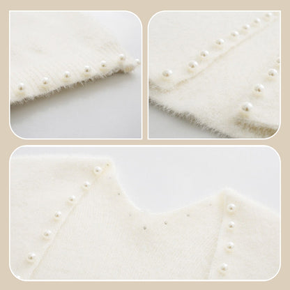 Luxuriöse flauschige Strickjacke mit Perlenbesatz für Damen