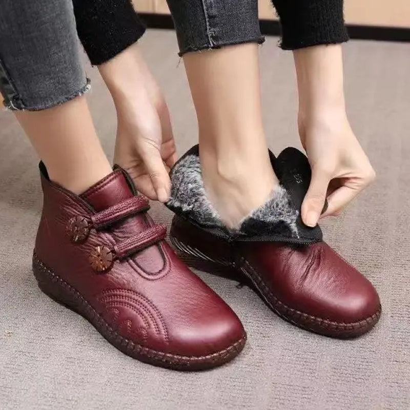 Verdickte, rutschfeste, flache Damenstiefeletten