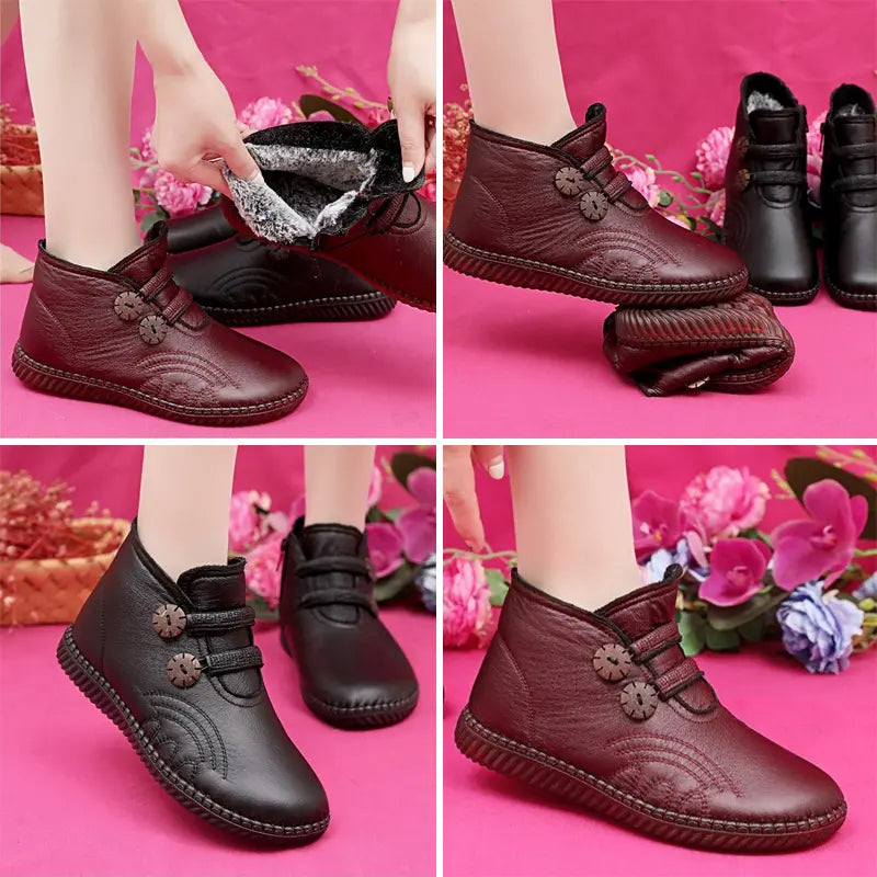 Verdickte, rutschfeste, flache Damenstiefeletten