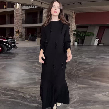 🖤Kostenlosen Versand🖤Elegantes knöchellanges Paillettenkleid mit Rundhalsausschnitt