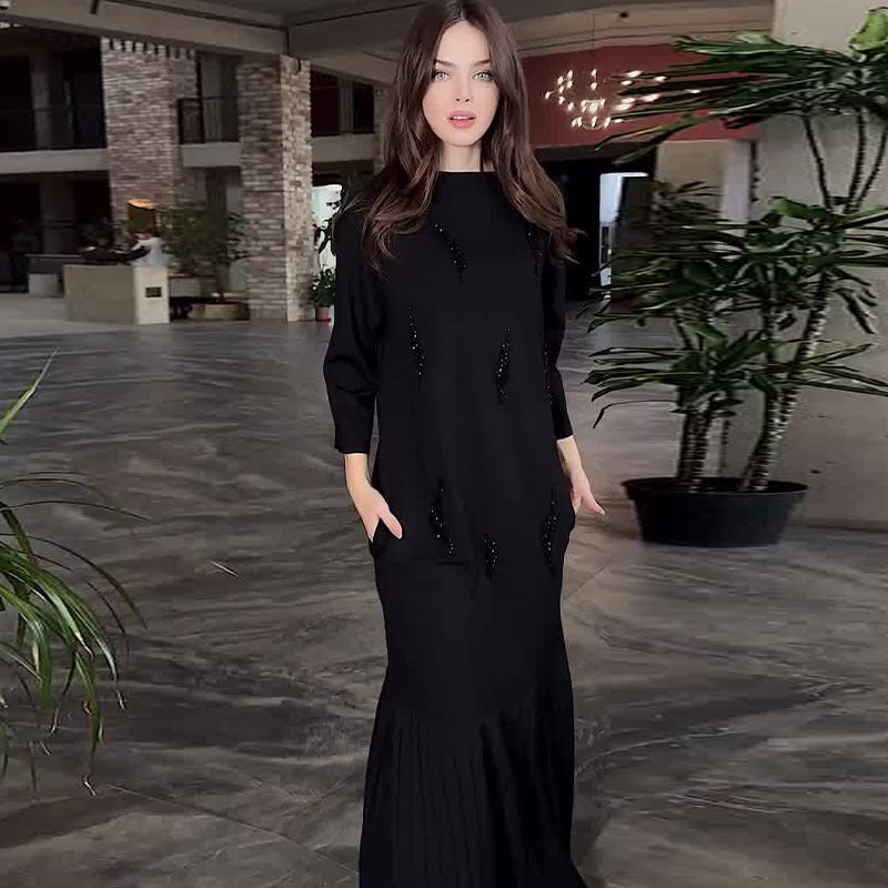 🖤Kostenlosen Versand🖤Elegantes knöchellanges Paillettenkleid mit Rundhalsausschnitt