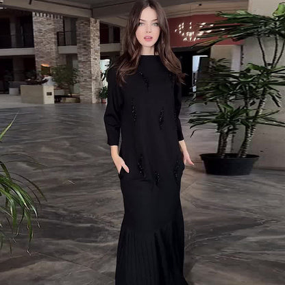 🖤Kostenlosen Versand🖤Elegantes knöchellanges Paillettenkleid mit Rundhalsausschnitt
