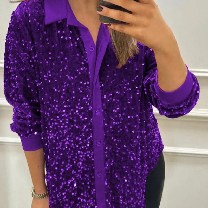 🌹Begrenzter Winterrabatt 49%OFF⏳Glitzerndes Partyhemd mit Revers für Frauen