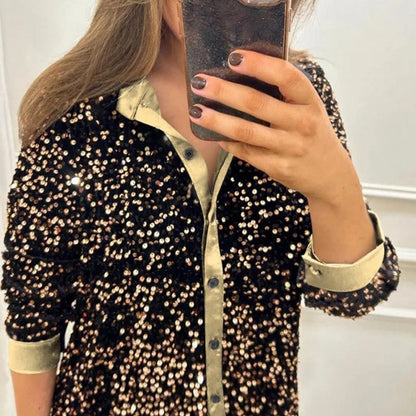 🌹Begrenzter Winterrabatt 49%OFF⏳Glitzerndes Partyhemd mit Revers für Frauen