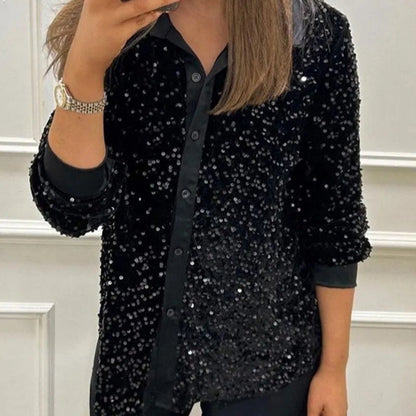 🌹Begrenzter Winterrabatt 49%OFF⏳Glitzerndes Partyhemd mit Revers für Frauen