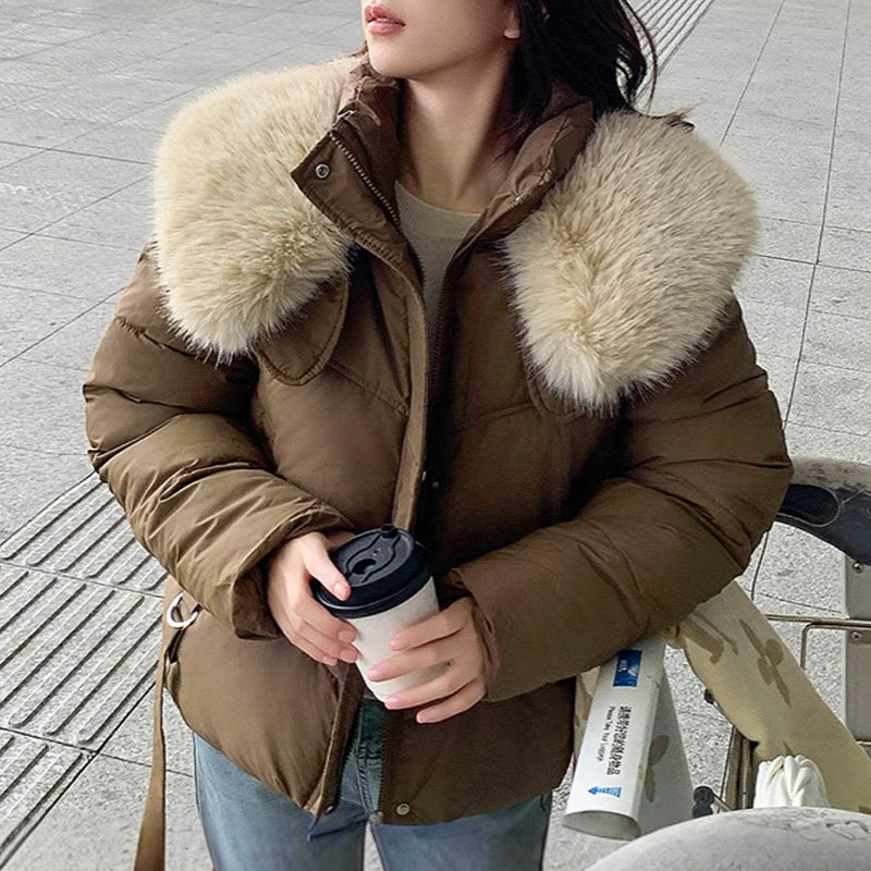 🧥Warme Damen-Kurzjacke mit durchgehendem Reißverschluss und Puffkragen❄️