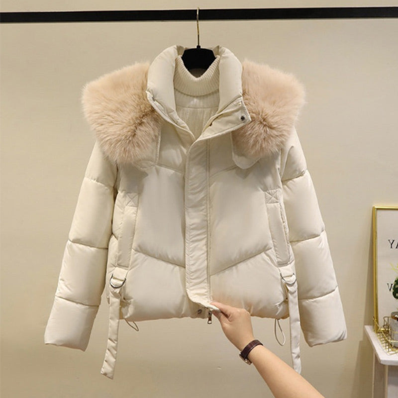 🧥Warme Damen-Kurzjacke mit durchgehendem Reißverschluss und Puffkragen❄️