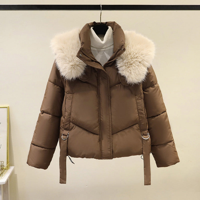 🧥Warme Damen-Kurzjacke mit durchgehendem Reißverschluss und Puffkragen❄️