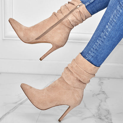 👠Kurze Damenstiefel mit hohem Absatz und spitzer Zehe