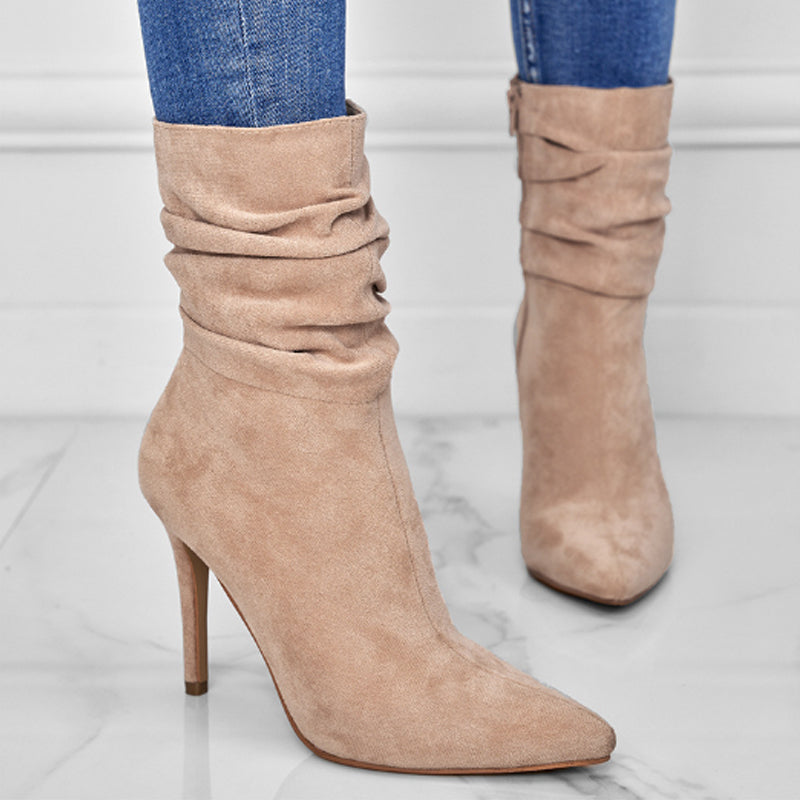 👠Kurze Damenstiefel mit hohem Absatz und spitzer Zehe