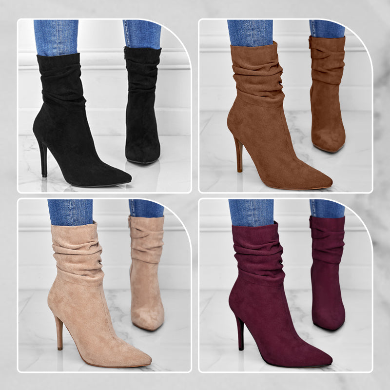 👠Kurze Damenstiefel mit hohem Absatz und spitzer Zehe
