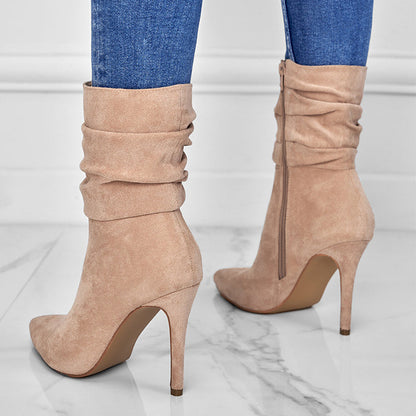👠Kurze Damenstiefel mit hohem Absatz und spitzer Zehe