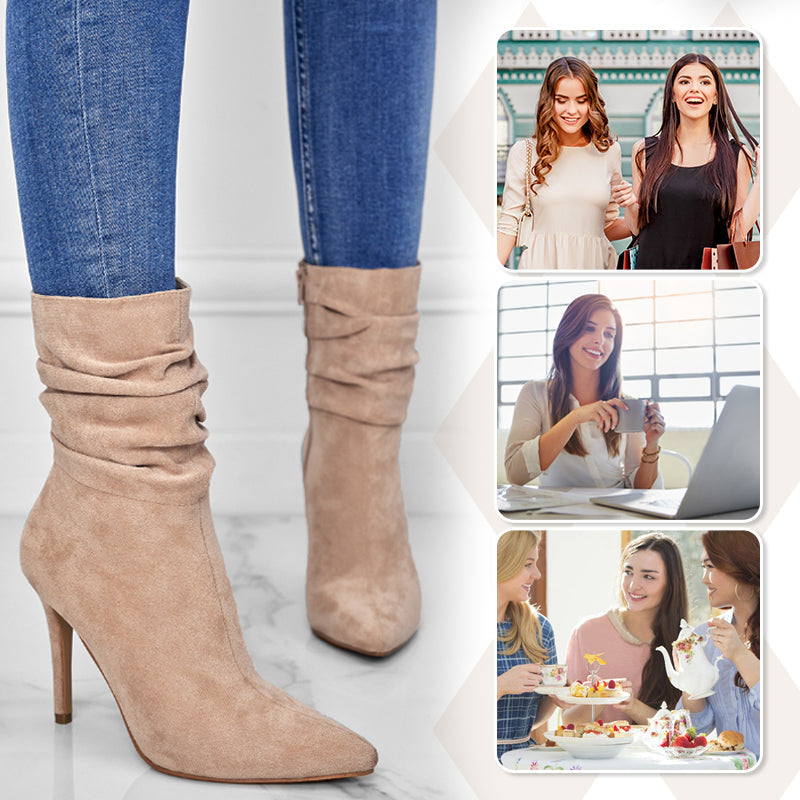 👠Kurze Damenstiefel mit hohem Absatz und spitzer Zehe
