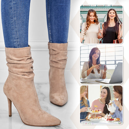 👠Kurze Damenstiefel mit hohem Absatz und spitzer Zehe