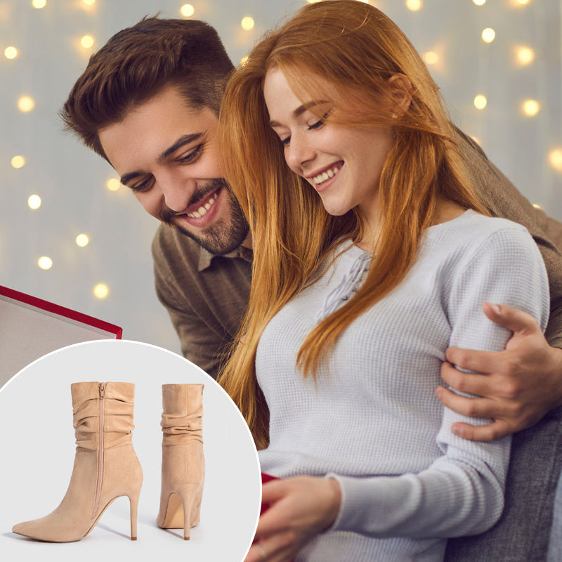 👠Kurze Damenstiefel mit hohem Absatz und spitzer Zehe