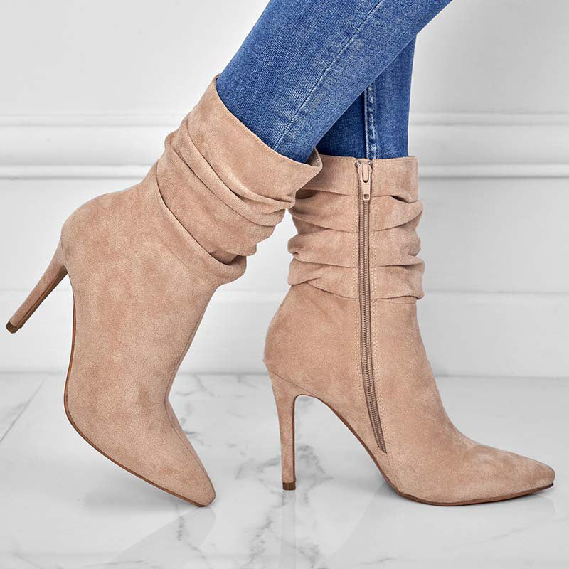 👠Kurze Damenstiefel mit hohem Absatz und spitzer Zehe