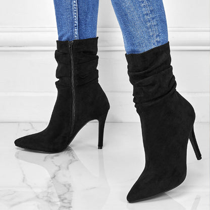 👠Kurze Damenstiefel mit hohem Absatz und spitzer Zehe