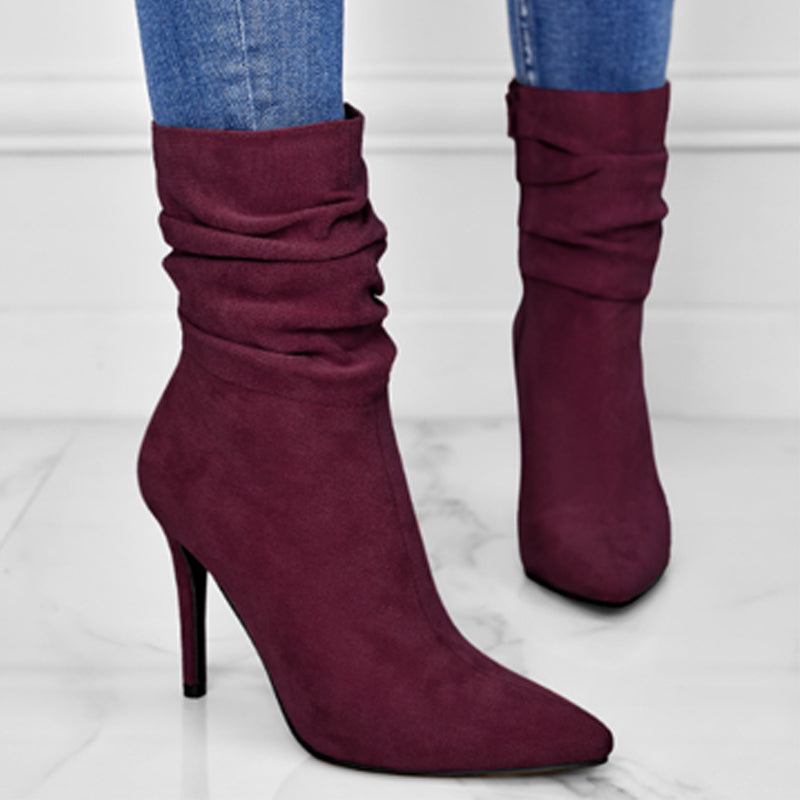 👠Kurze Damenstiefel mit hohem Absatz und spitzer Zehe