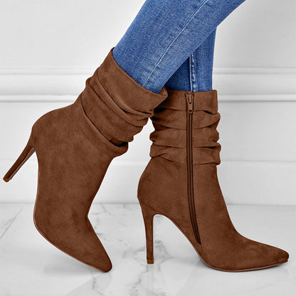 👠Kurze Damenstiefel mit hohem Absatz und spitzer Zehe