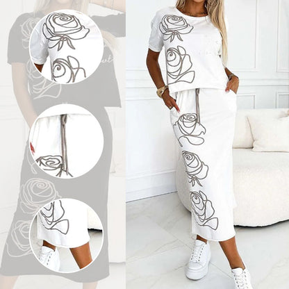 Lässiges T-Shirt mit Blumenmuster und Bustier-Rock für Frauen