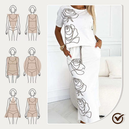 Lässiges T-Shirt mit Blumenmuster und Bustier-Rock für Frauen