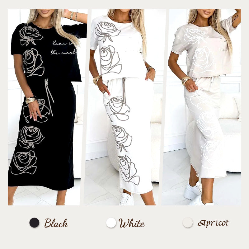 Lässiges T-Shirt mit Blumenmuster und Bustier-Rock für Frauen