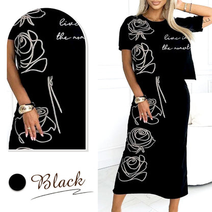 Lässiges T-Shirt mit Blumenmuster und Bustier-Rock für Frauen
